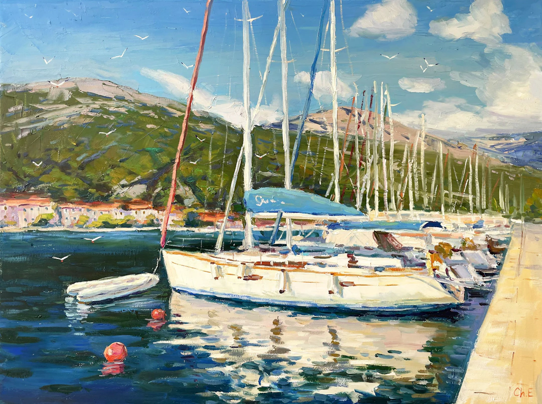 Yacht at the pier - Evgeny Chernyakovsky