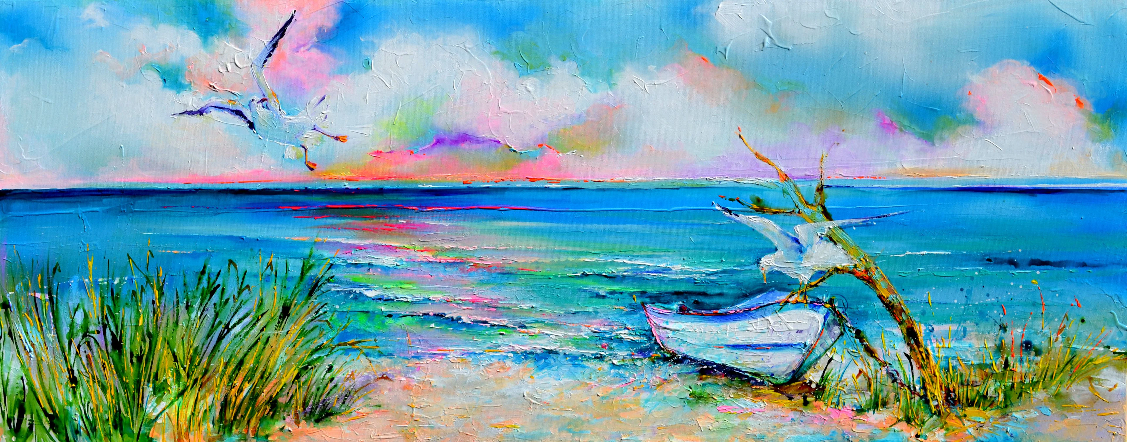 Boat and Seagulls on Seashore - Soos Roxana Gabriela