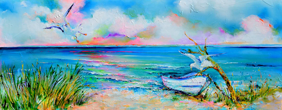 Boat and Seagulls on Seashore - Soos Roxana Gabriela