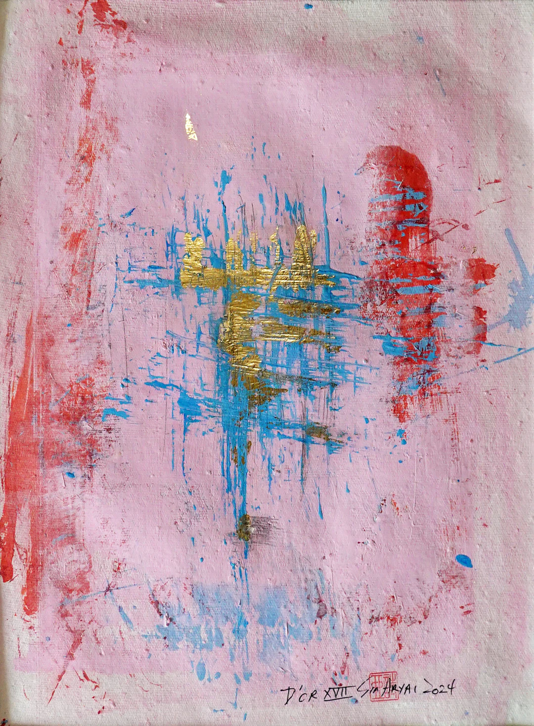 D'OR. XVII Framed pink with gold leaf painting - Sia aryai