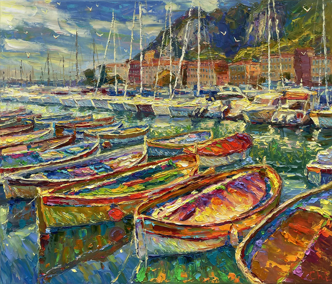""Pier with Boats"" - Evgeny Chernyakovsky