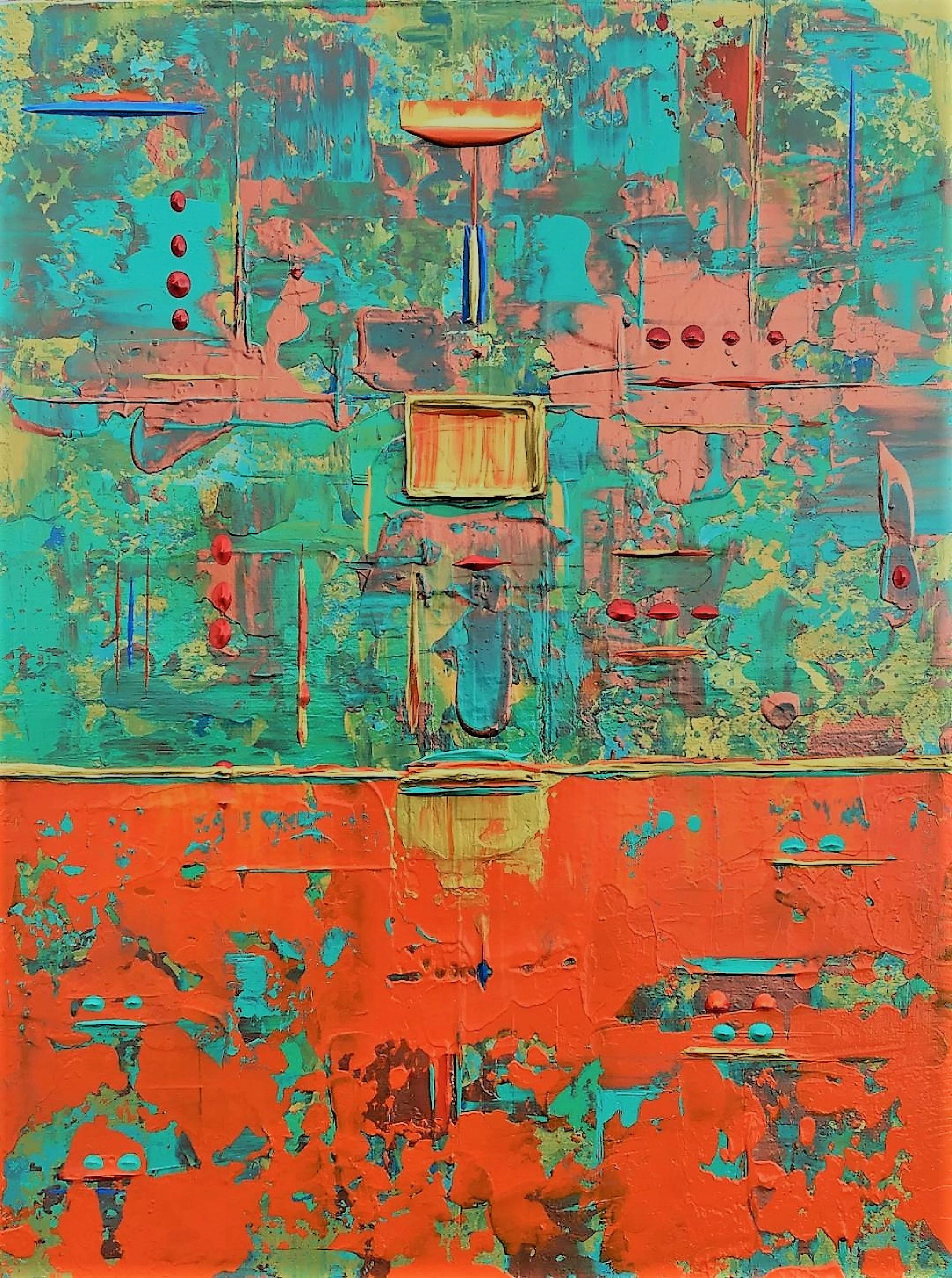 Abstraction with Orange Gold Box - Robert Lynn