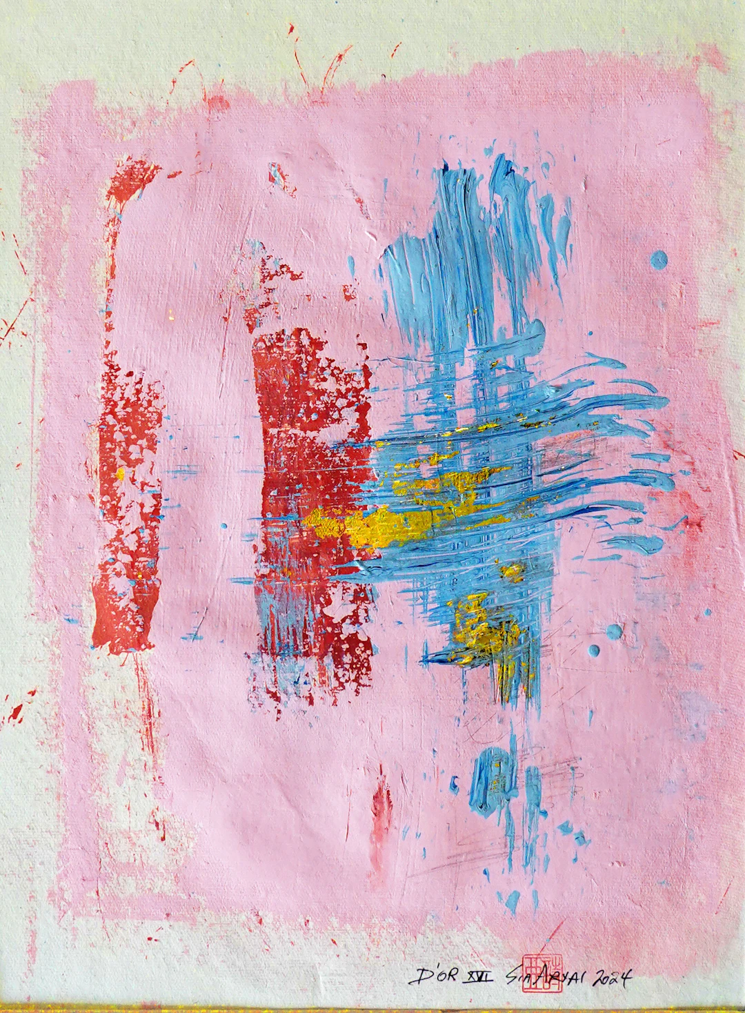 D'OR. XVI Framed pink with gold leaf painting - Sia aryai