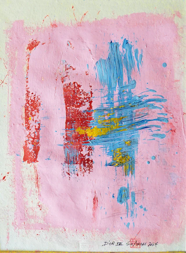 D'OR. XVI Framed pink with gold leaf painting - Sia aryai