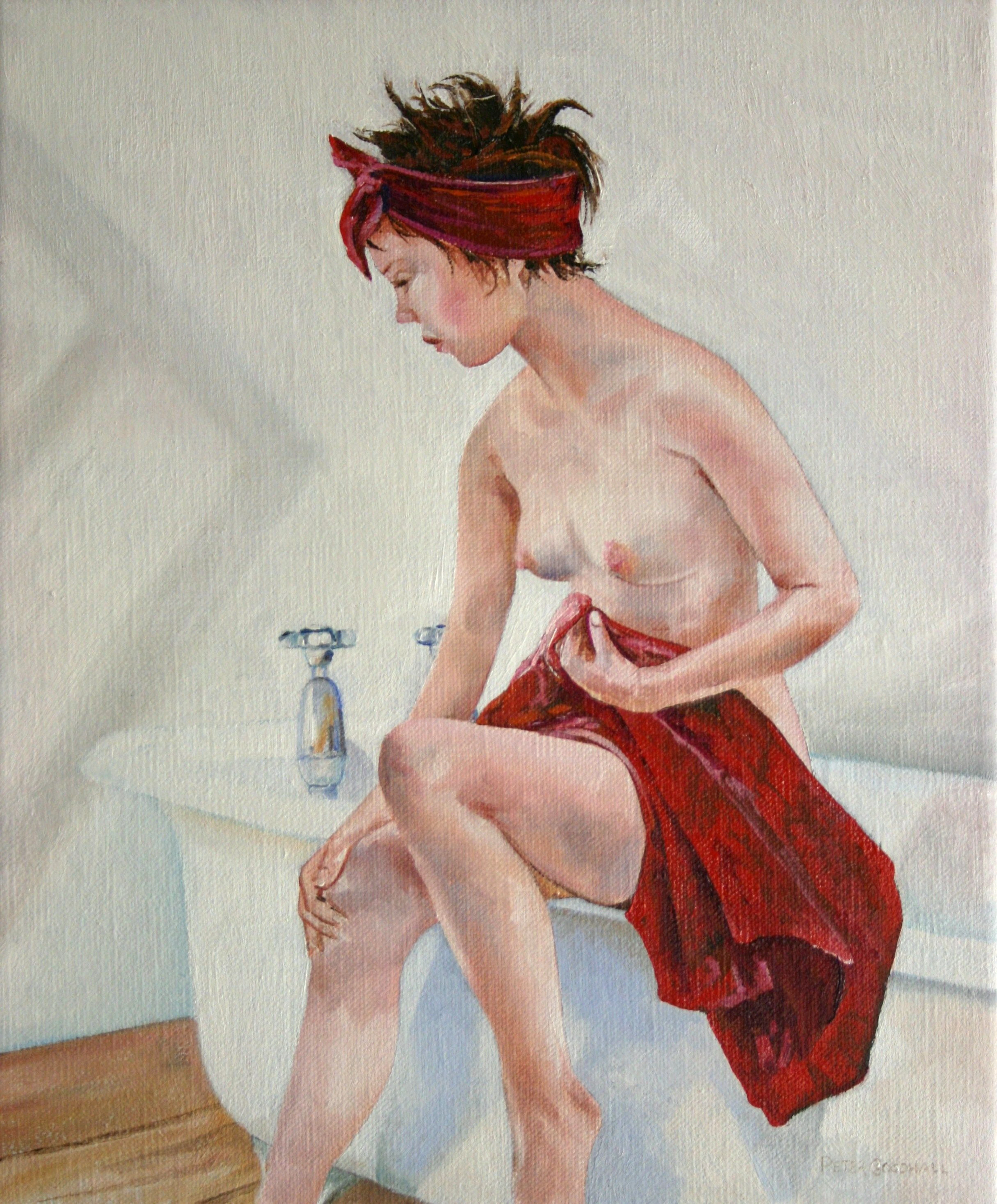UNE JEUNE FEMME DANS LA SALLE DE BAIN - PETER GOODHALL