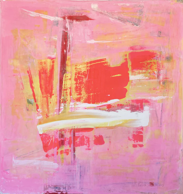Fiesta Abstract over size pink canvas painting - Sia aryai