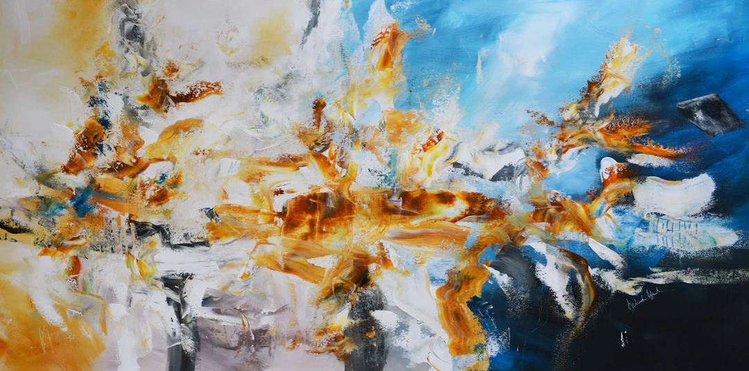 Again and again - navy blue and orange abstract - Andrada Anghel