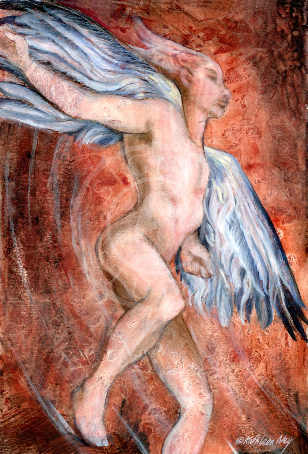 Icarus Rising mixed media figurative painting - Kathleen Ney