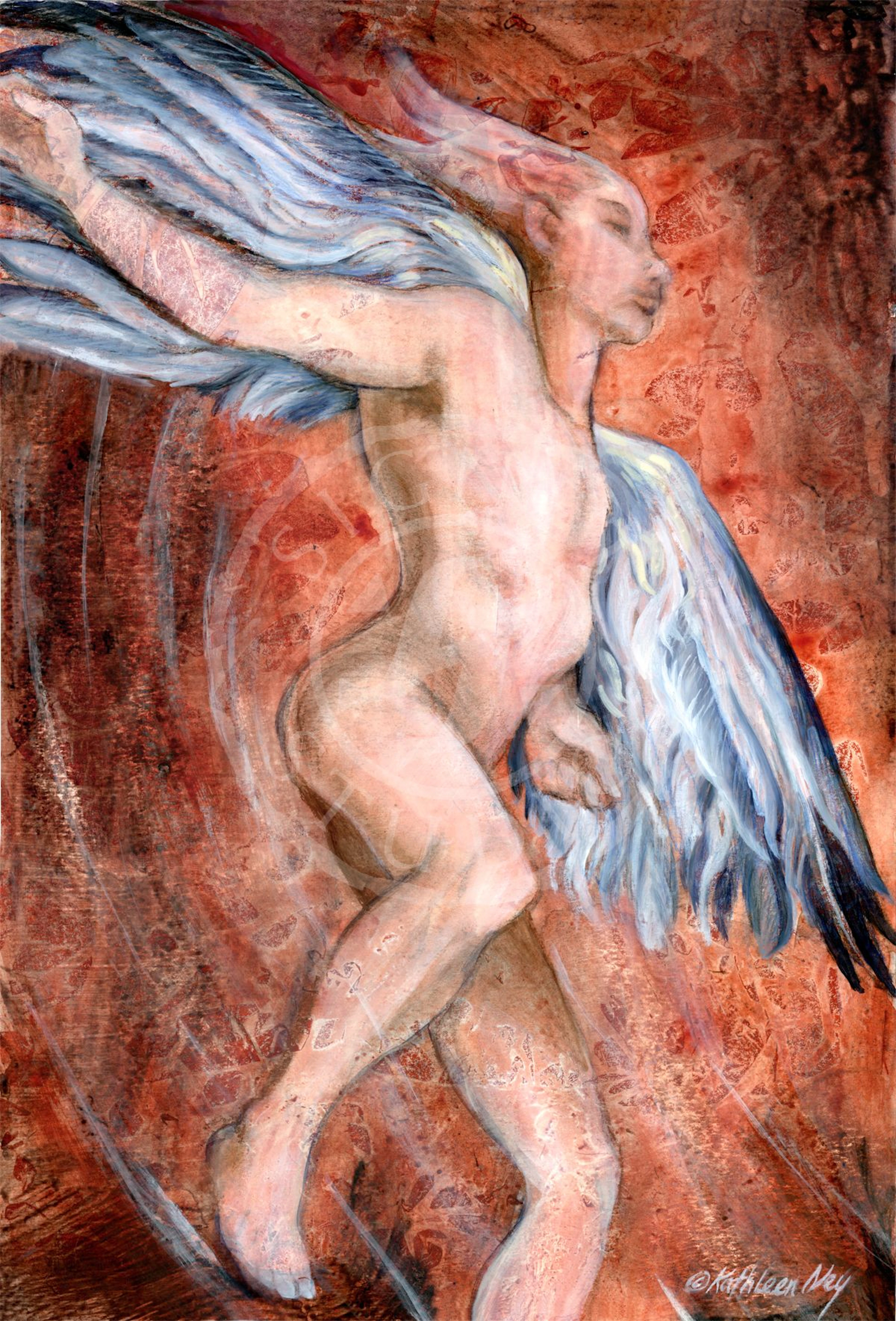 Icarus Rising mixed media figurative painting - Kathleen Ney
