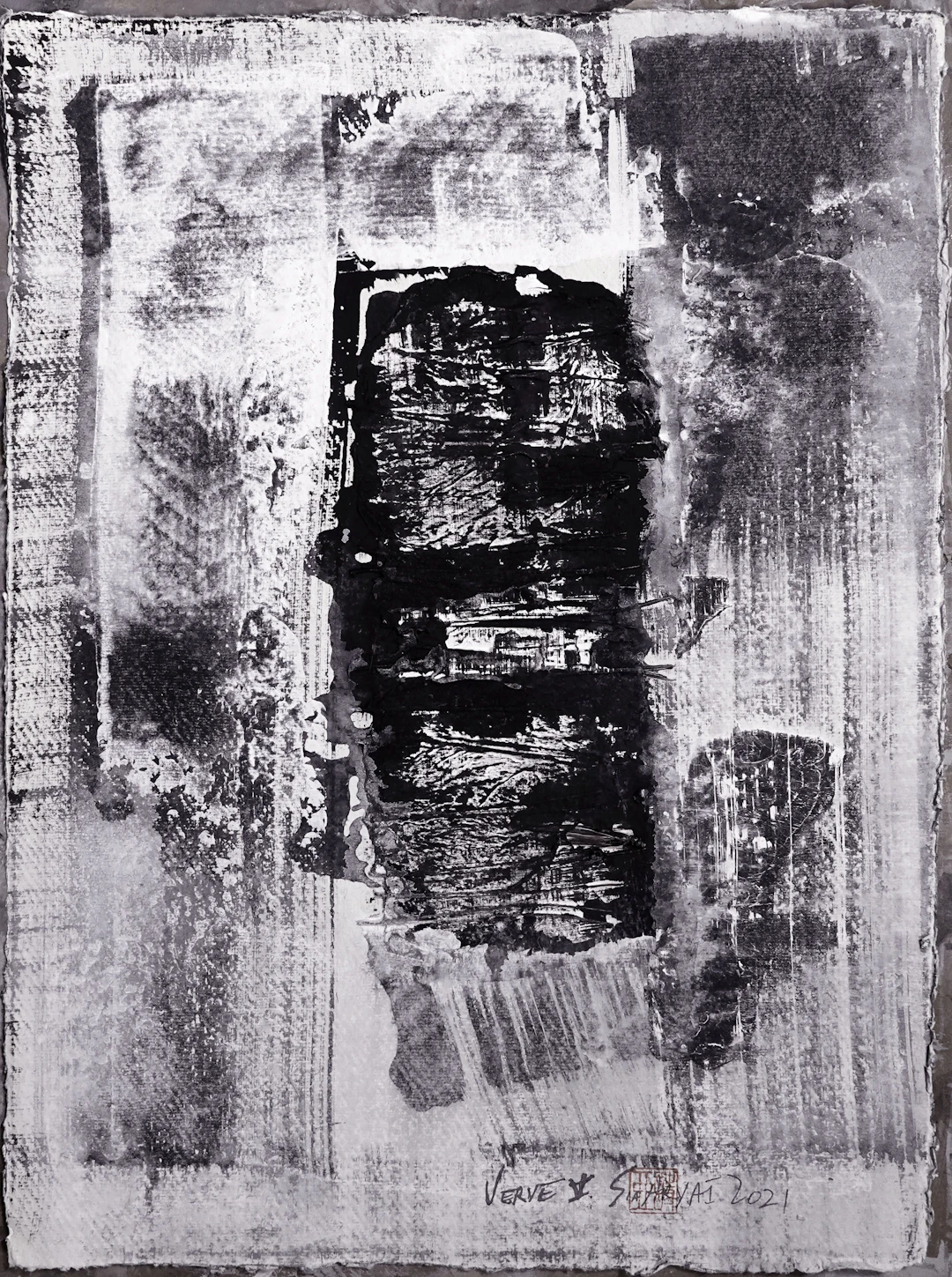 Verve.V Framed abstract black/white mixed media - Sia aryai
