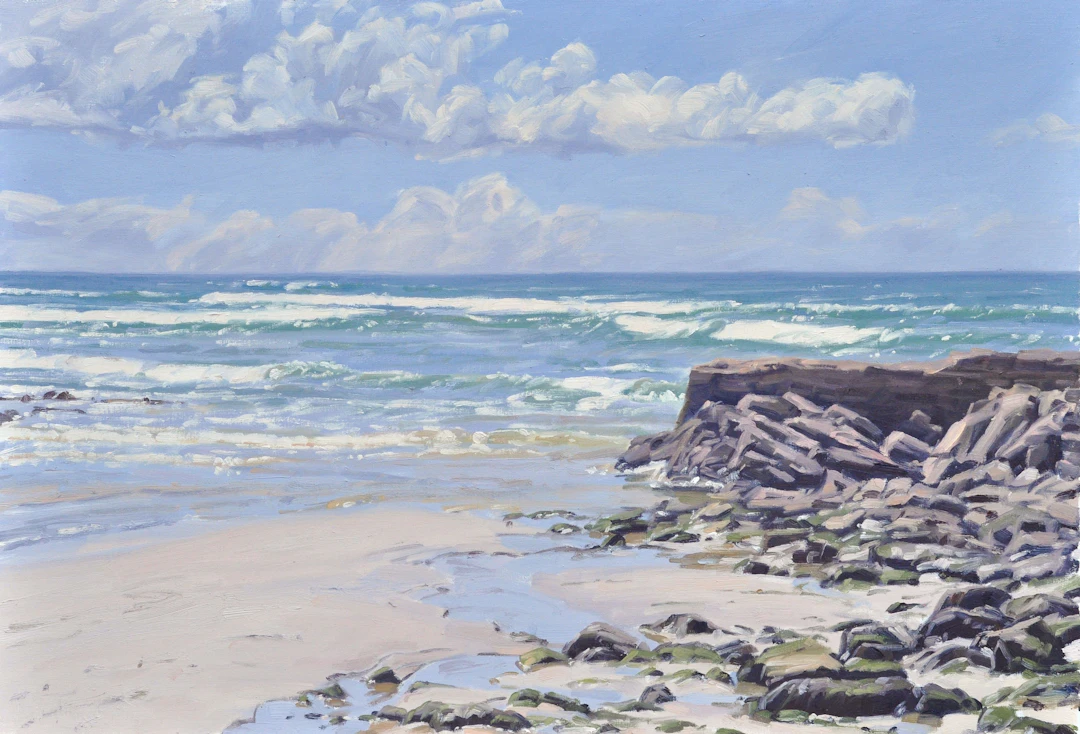 Beach at Low Tide Morning Glow - Anne Baudequin