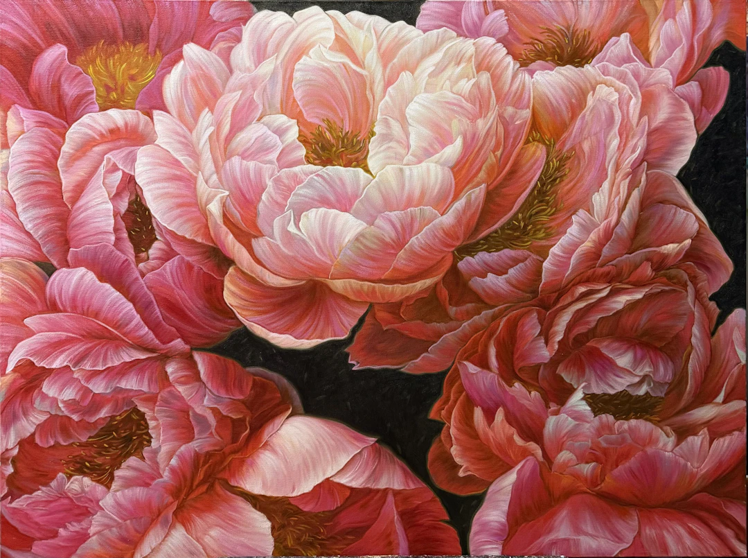 Red peonies on dark background - Elena Podmarkova