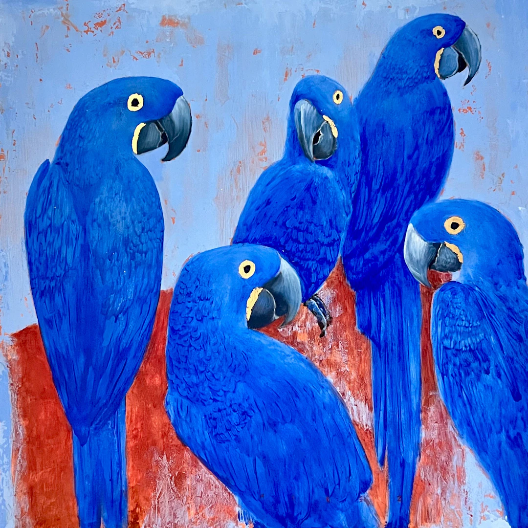 Blue Macaws Painting | Vibrant Parrot Art by Paulo - Paulo Jimenez