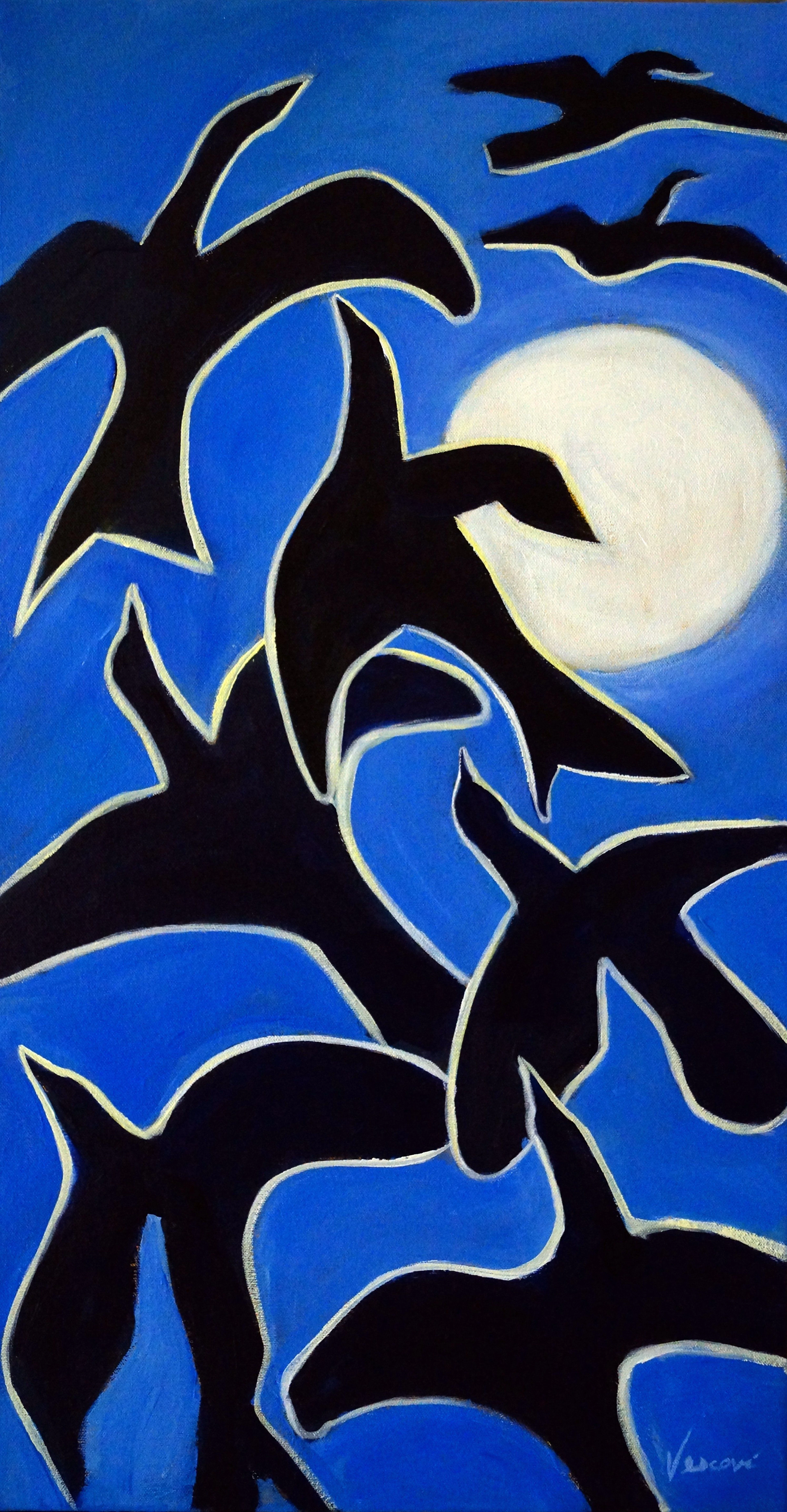 Corbeaux au Clare de Lune - Valerie Vescovi