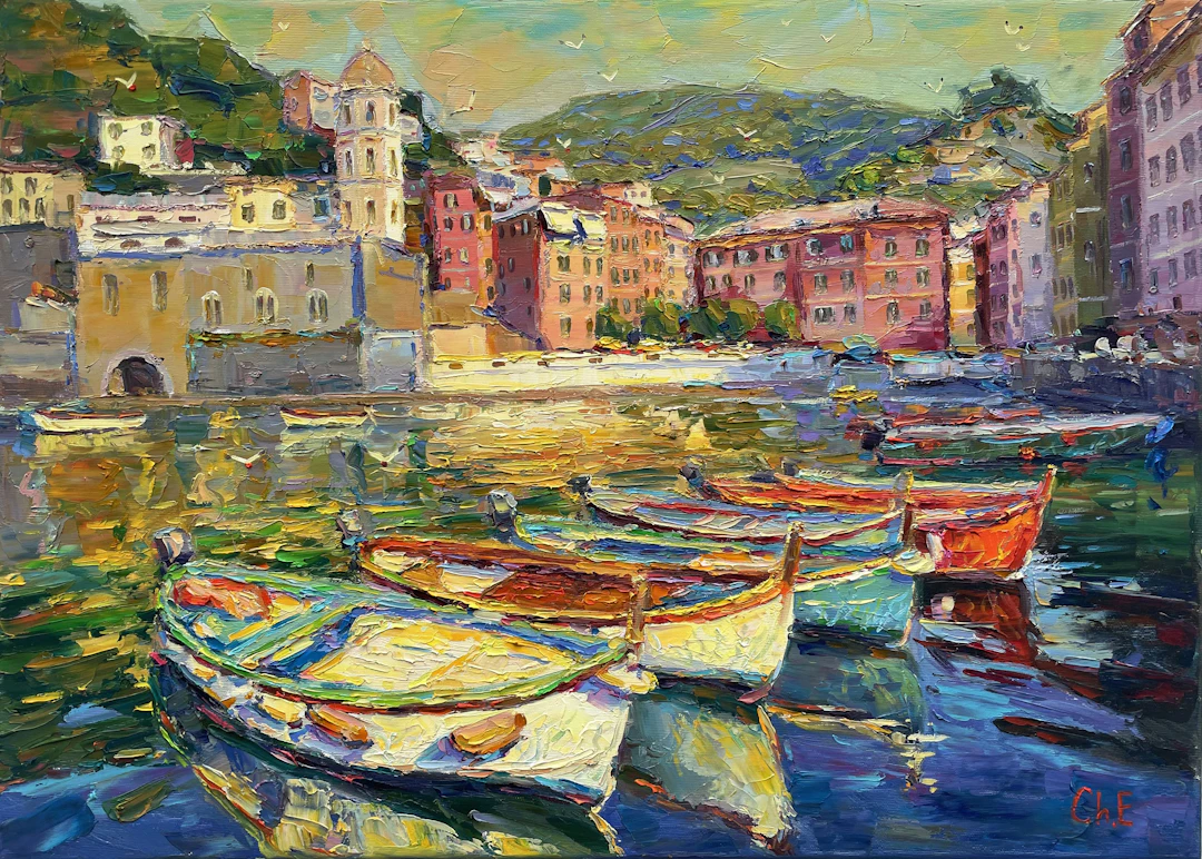 Boats at the pier - Evgeny Chernyakovsky