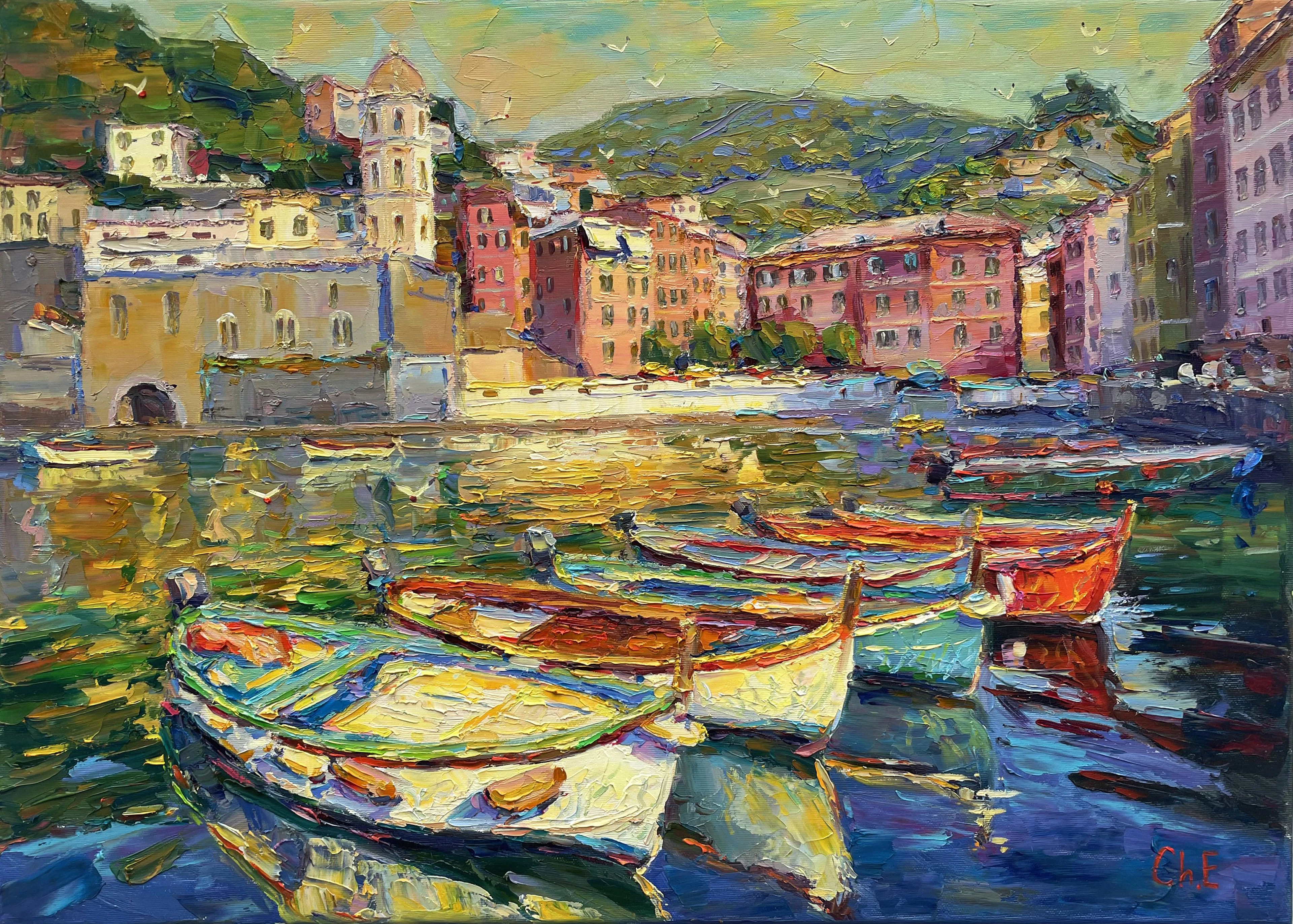 Boats at the pier - Evgeny Chernyakovsky