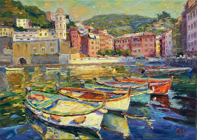 Boats at the pier - Evgeny Chernyakovsky