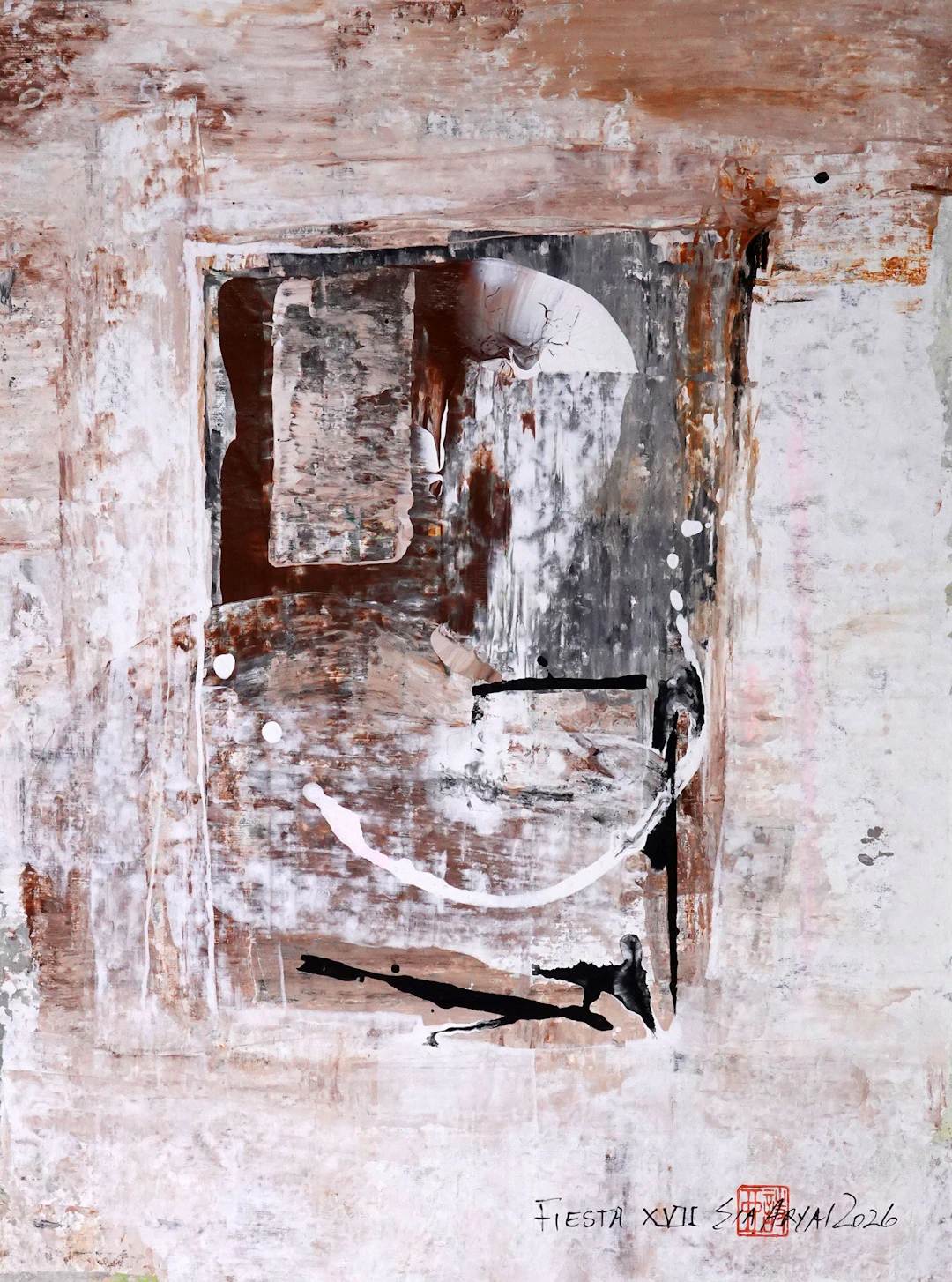 Fiesta. XVII Framed abstract brown painting - Sia aryai