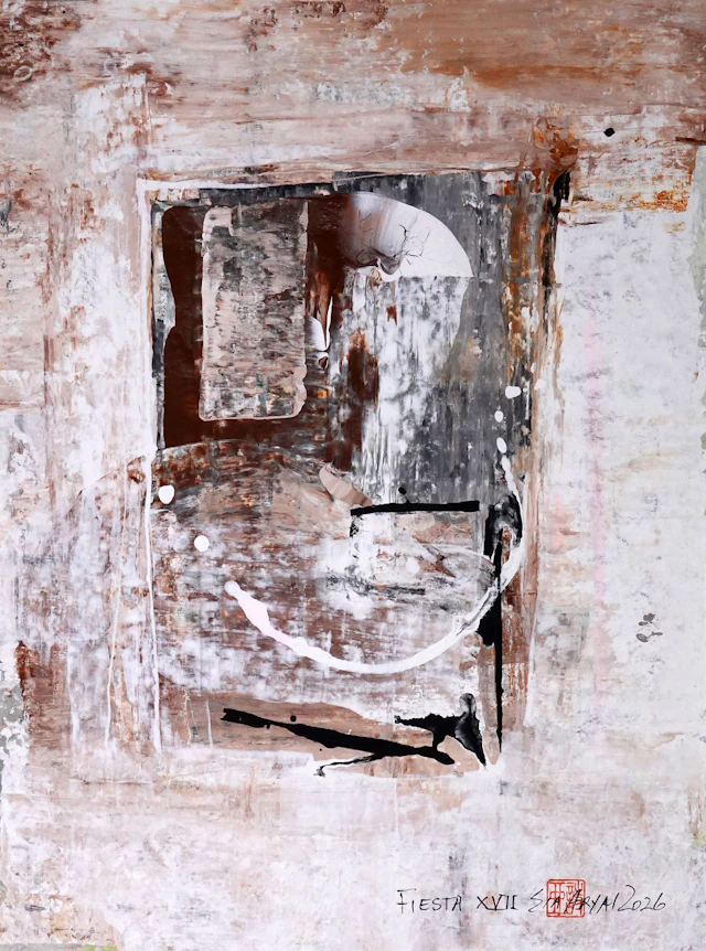 Fiesta. XVII Framed abstract brown painting - Sia aryai