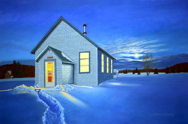 Schoolhouse and Winter Moon - Allan O'Marra