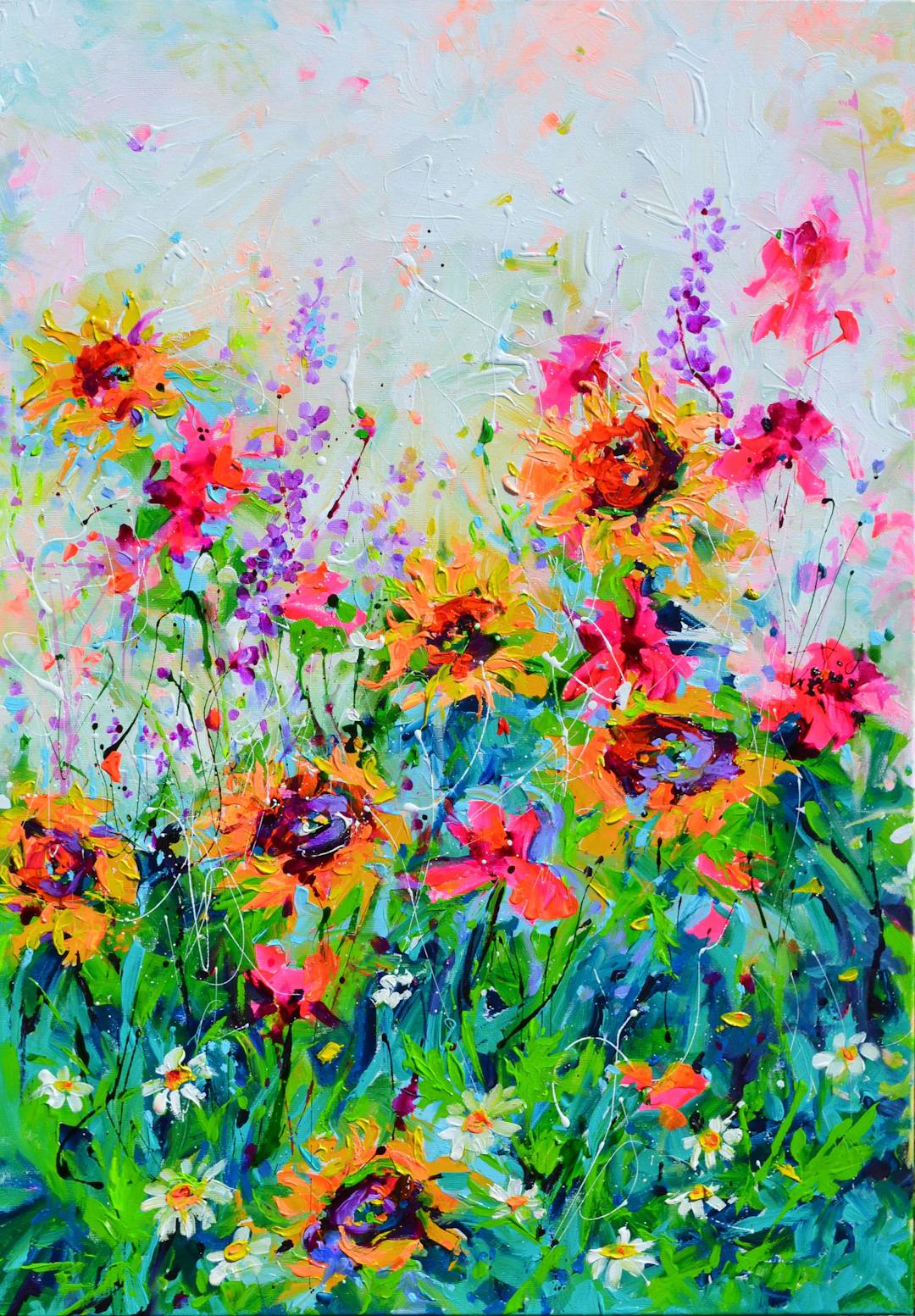 Vibrant Sunflowers and Poppies Landscape - Soos Roxana Gabriela