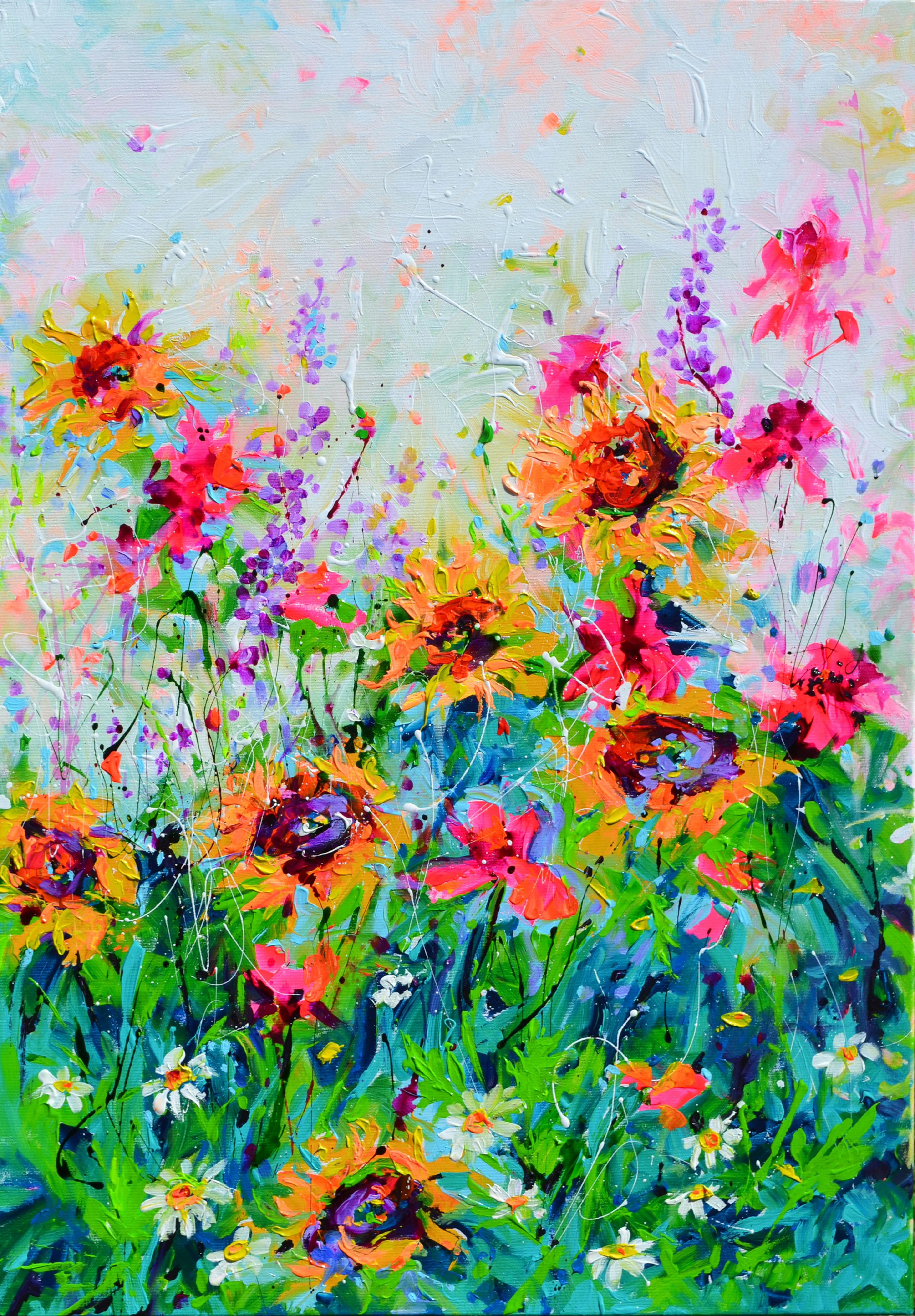 Vibrant Sunflowers and Poppies Landscape - Soos Roxana Gabriela