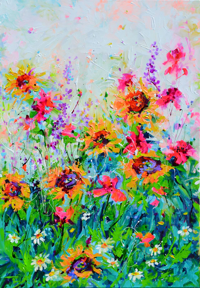 Vibrant Sunflowers and Poppies Landscape - Soos Roxana Gabriela