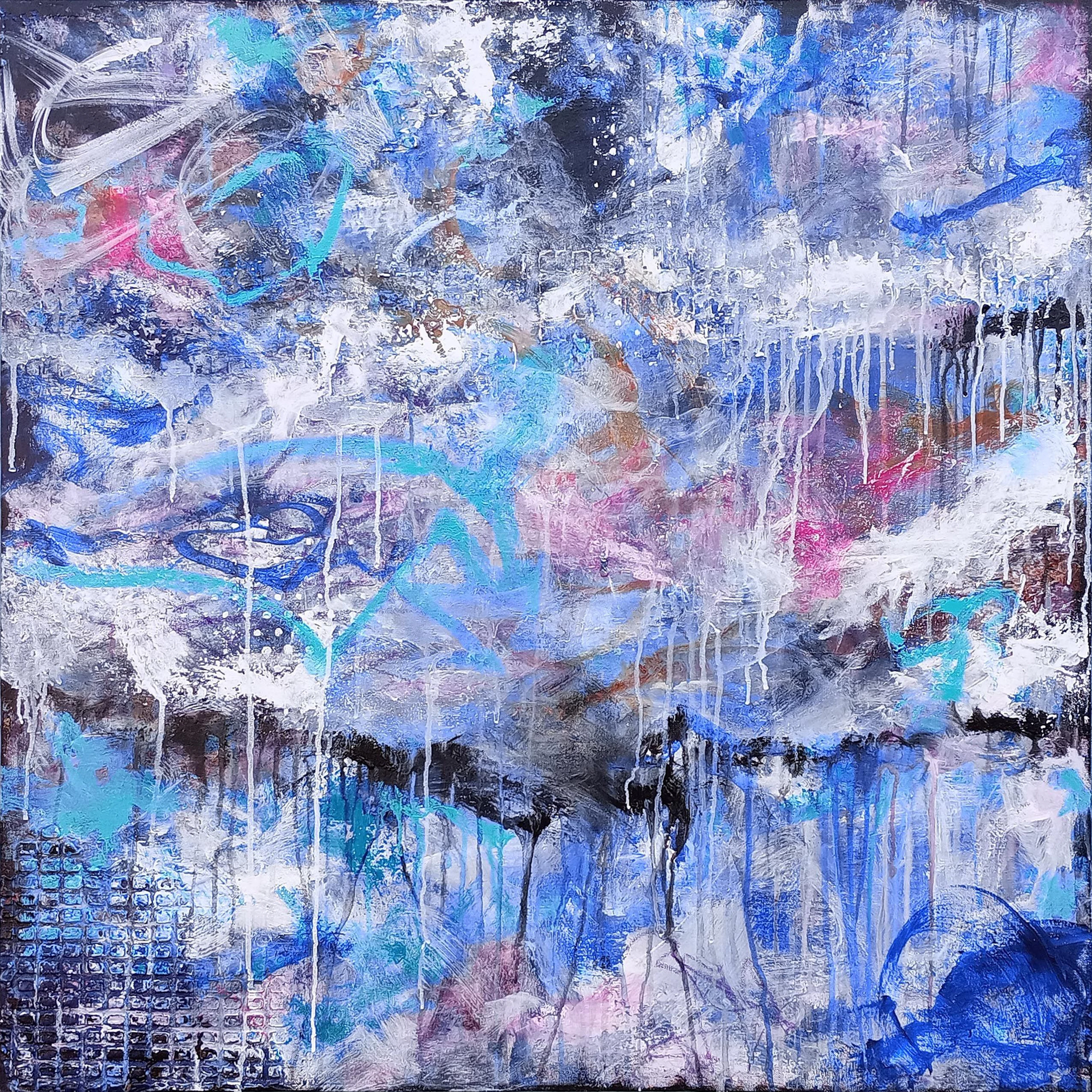 XXL Abstract Beyond the Clouds 90 x 90 cm - Susan Wooler