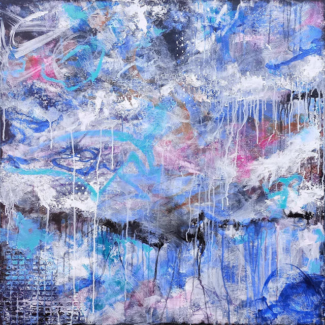XXL Abstract Beyond the Clouds 90 x 90 cm - Susan Wooler