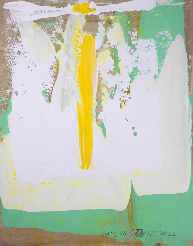Static 416 abstract green/yellow framed painting - Sia aryai