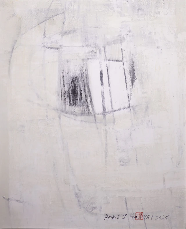 Matrix. V Framed surreal abstract white painting - Sia aryai