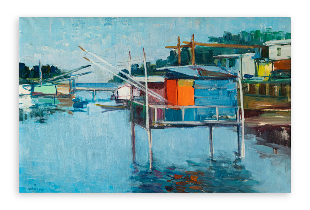 IDEO PANTALEONI (1904-1993) - Capanni da pesca. Canale Logonovo tra