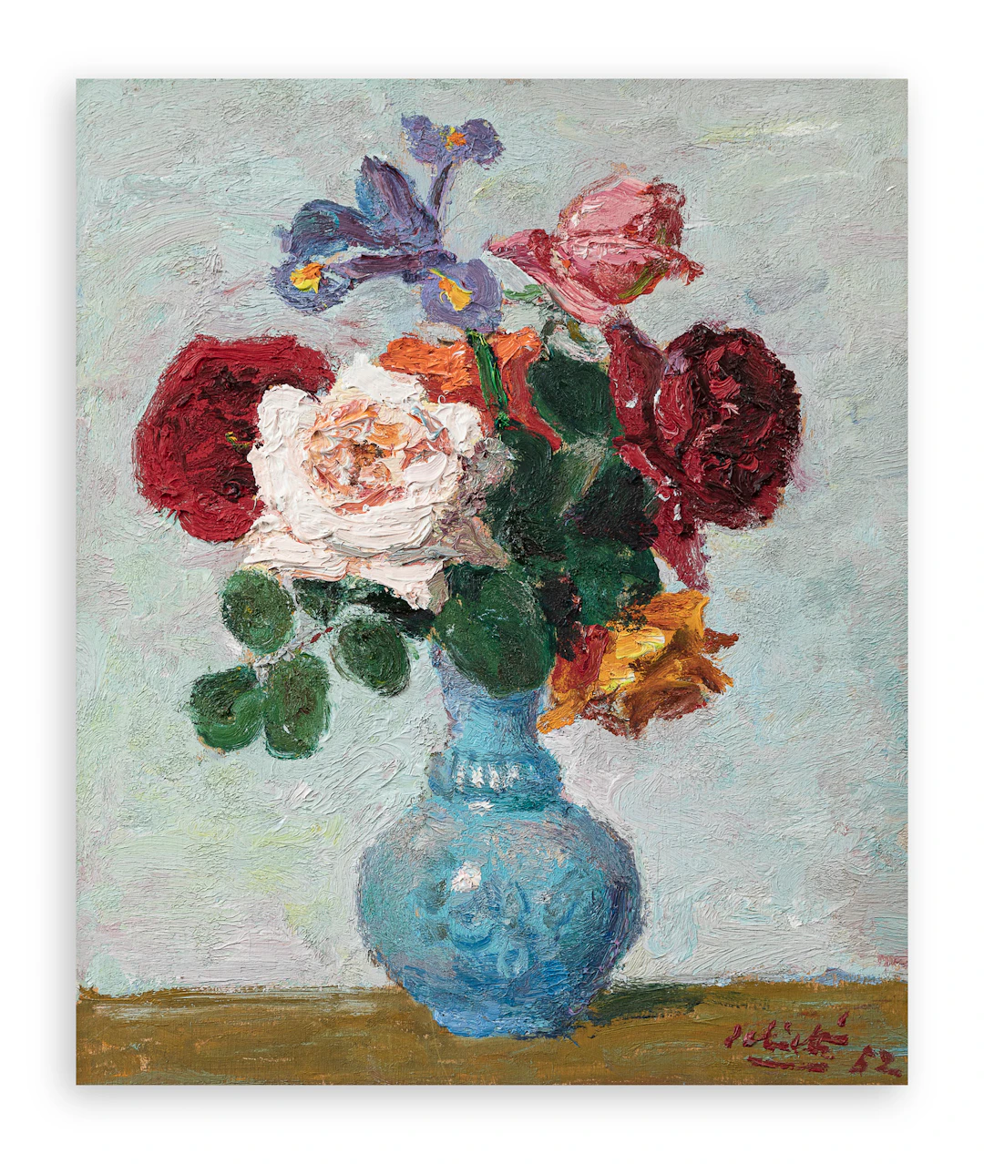ALBERTO SALIETTI (1892-1961) - Rose nel vaso azzurro, 1952