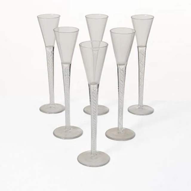 A set of six glasses with spiral stems, around 1900.