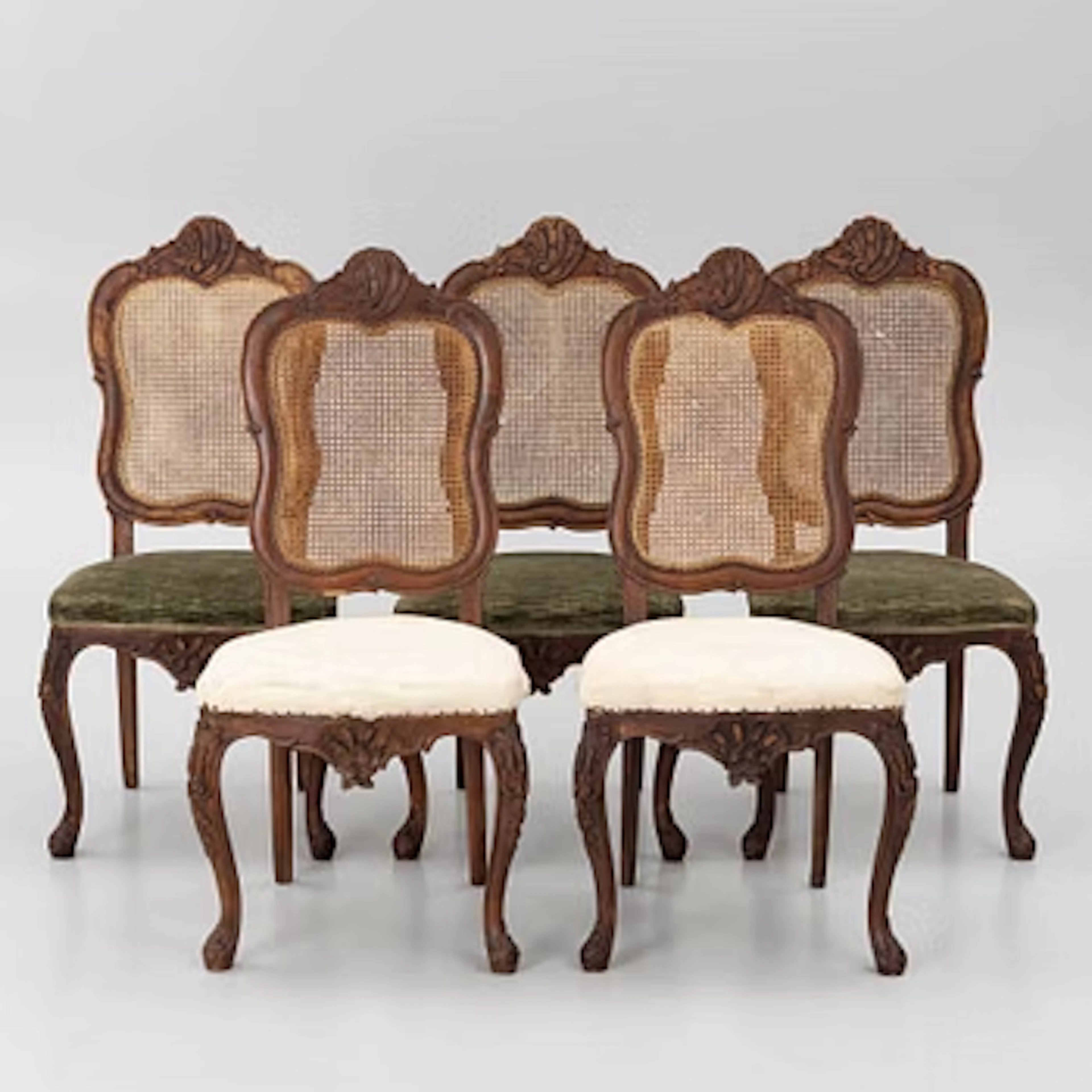 Five chairs, mid-19th century, Rococo style.
