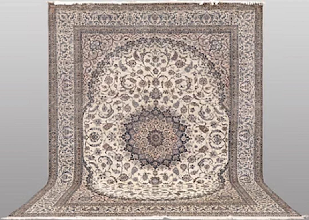 A Nain part silk carpet, 407 x 304 cm.