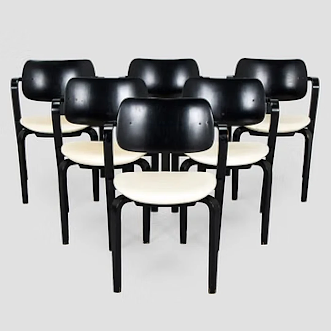 Ilmari Tapiovaara, a set of six 1960s 'Aslak' armchairs for Asko, Finland.