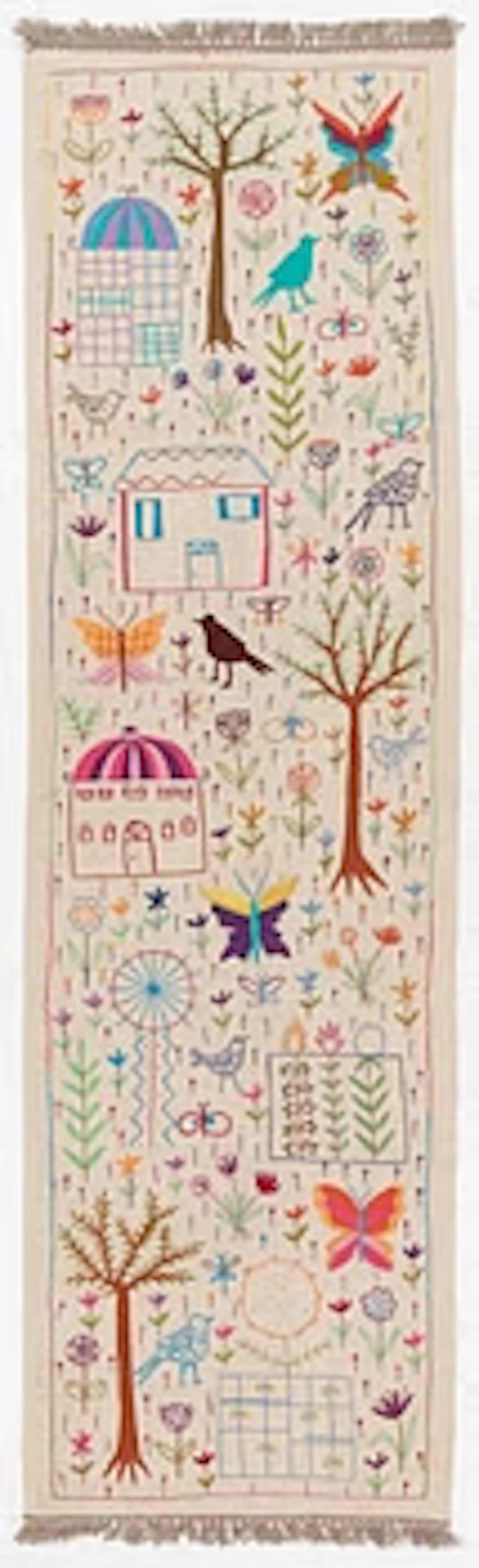 A hand-embroidered Kelim runner, c. 292 x 85 cm.