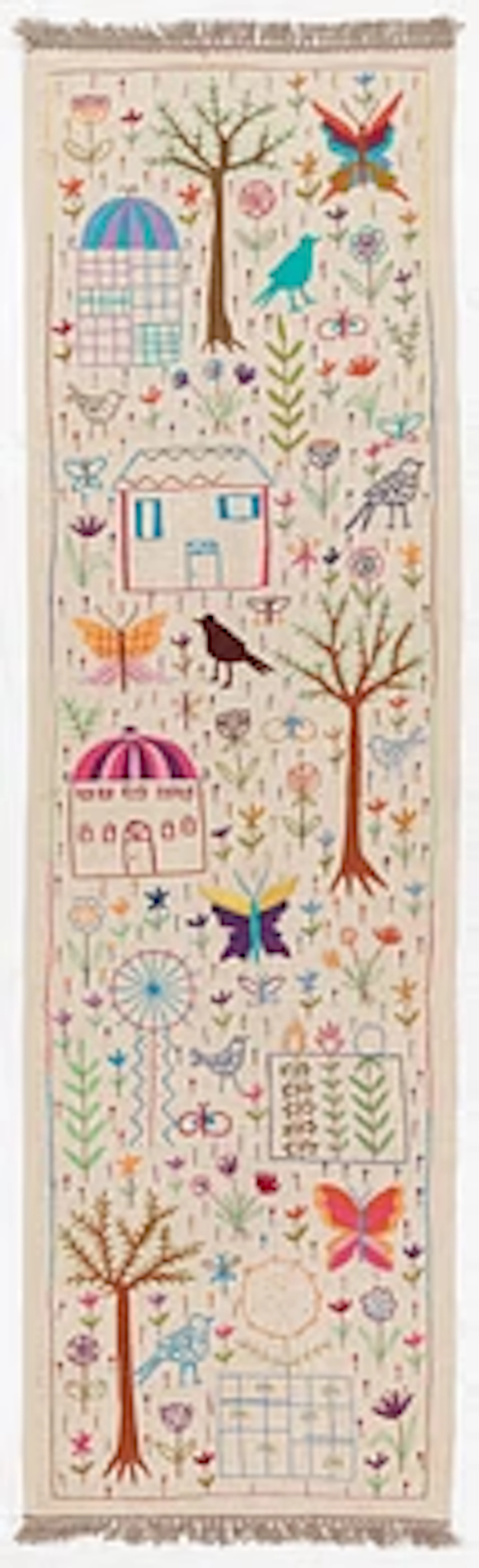 A hand-embroidered Kelim runner, c. 292 x 85 cm.