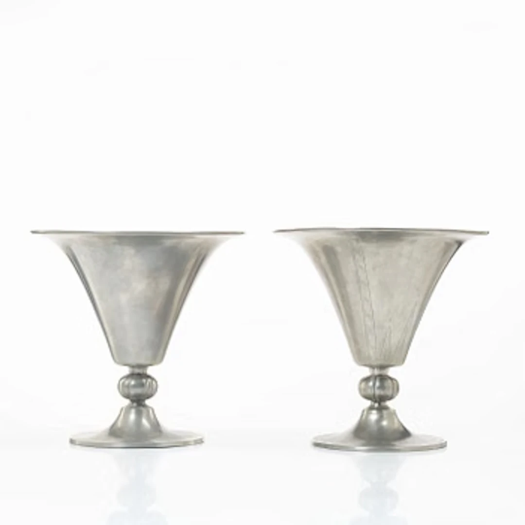 Edvin Ollers, A pair of similar pewter vases, Schreuder and Olsson