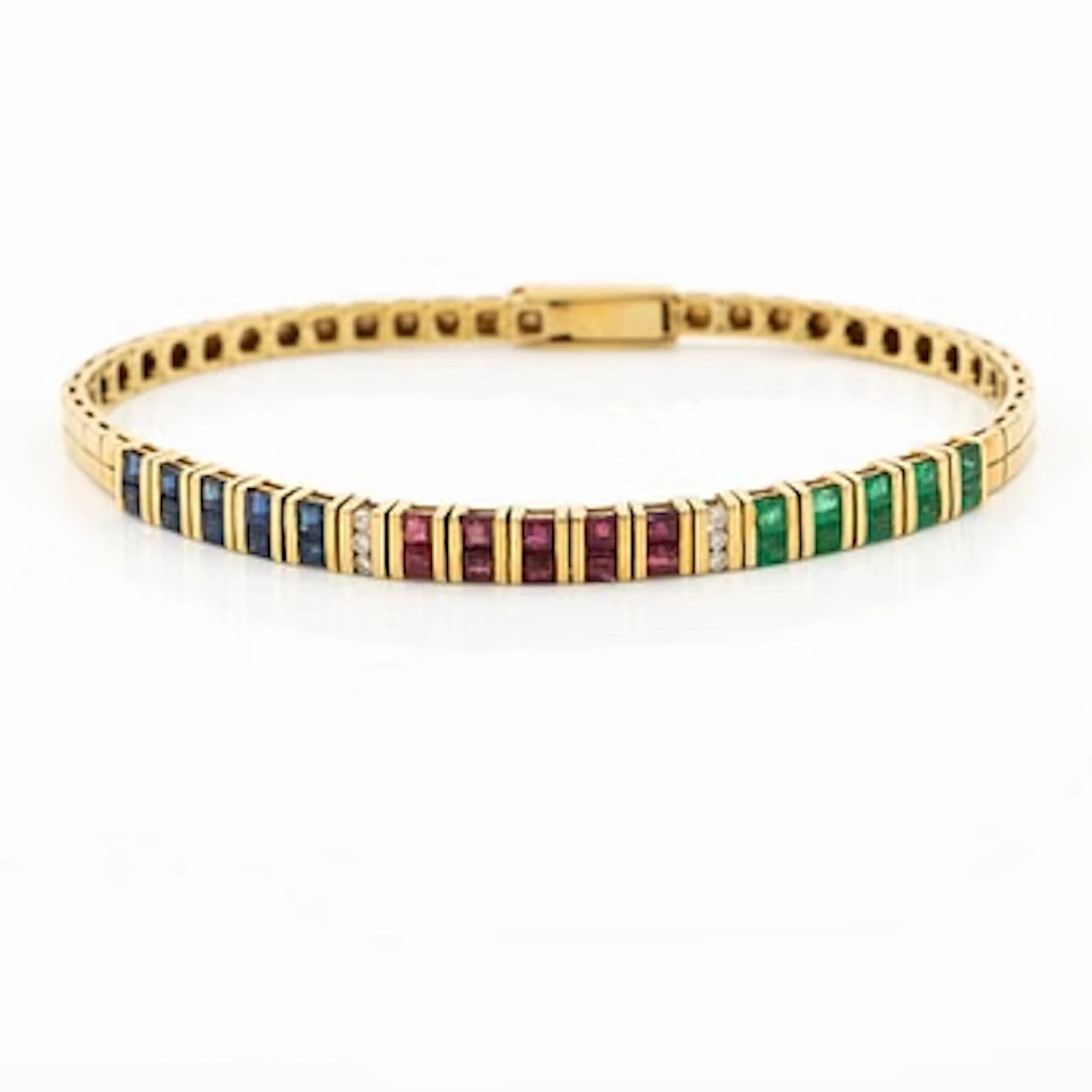 Bracelet, 18K gold with brilliant-cut diamonds, carré-cut rubies