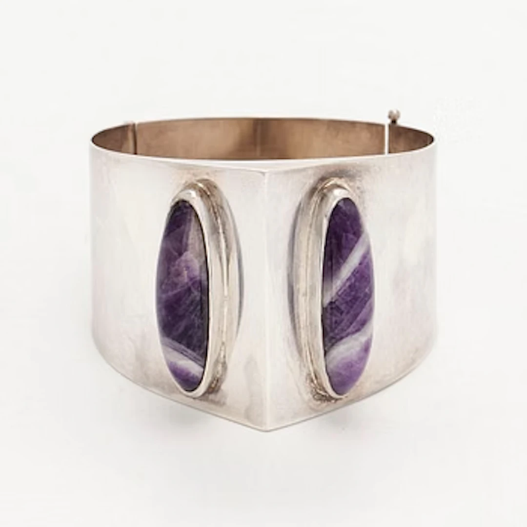 Bangle, cabochon cut amethysts, silver, Tillander, Helsinki 1962.