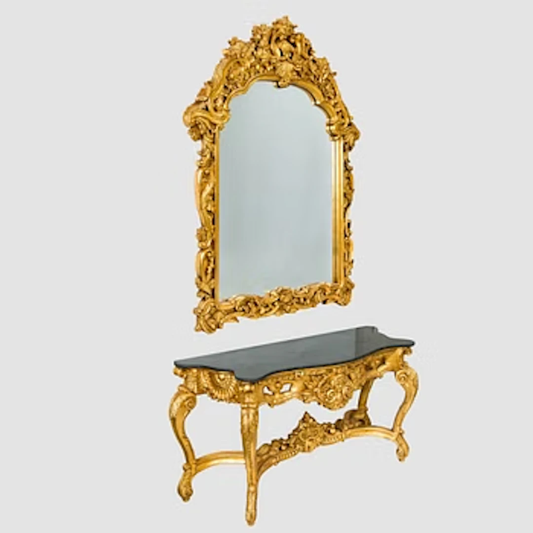 Mirror with console table, Baroque style, late 20th century.