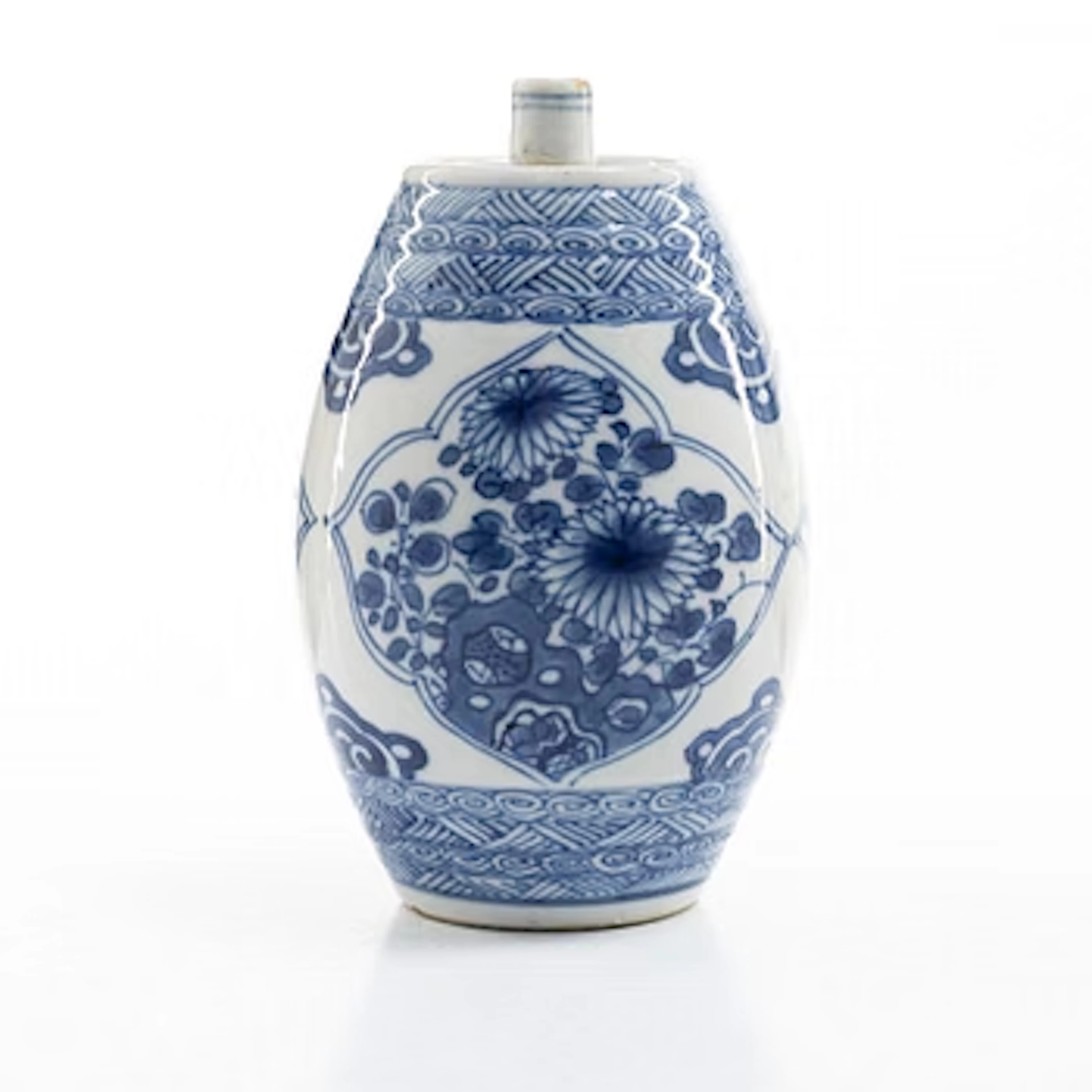 A blue and white genever bottle, Qing dynasty, 18th century.