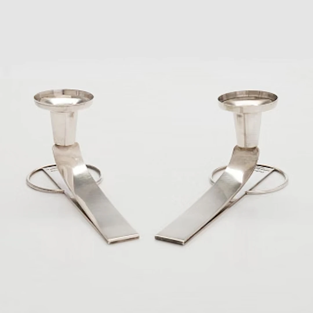 Elon Arenhill, A pair of sterling silver candlesticks, Malmö 1997.