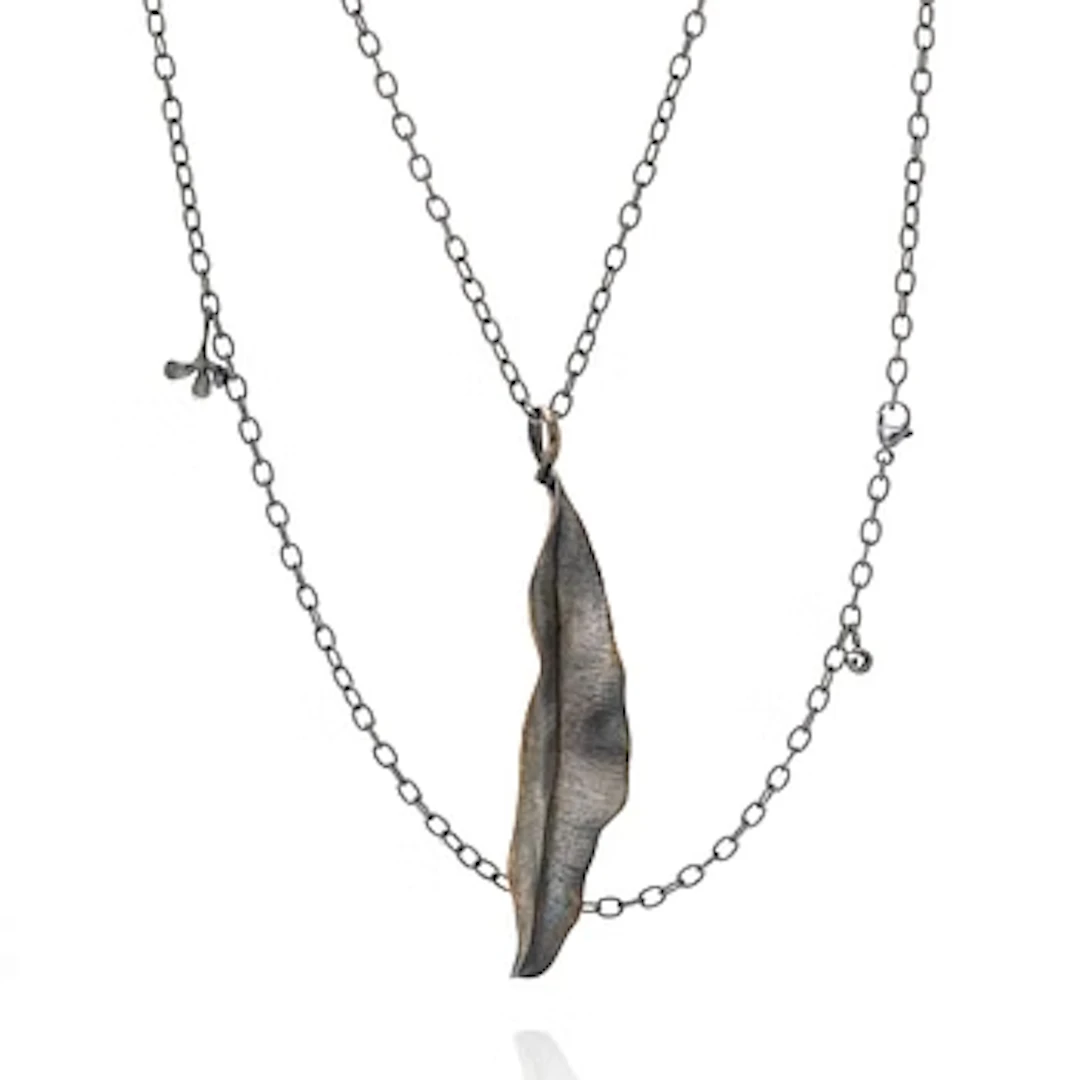 Ole Lynggaard, Chain with pendant, oxidised silver with leaf-shaped