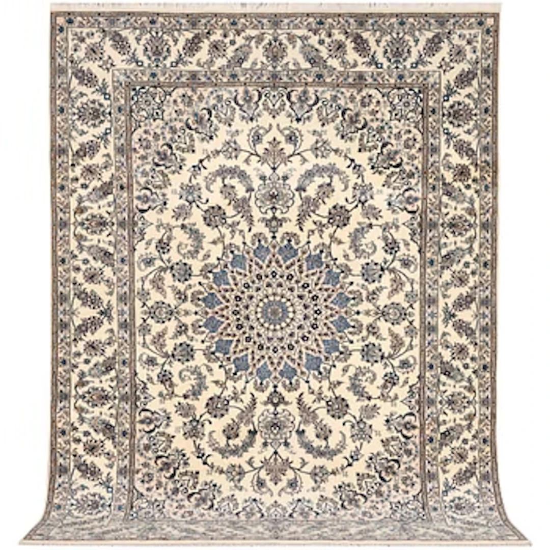 A Nain, part silk carpet, c. 337 x 244 cm.