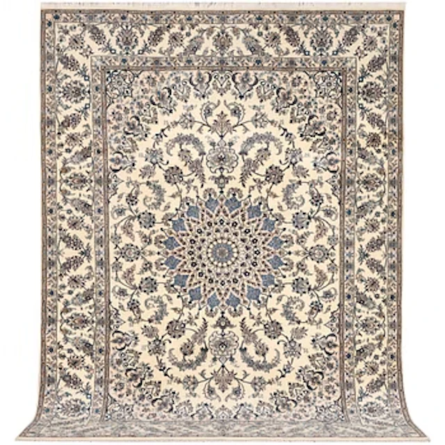 A Nain, part silk carpet, c. 337 x 244 cm.