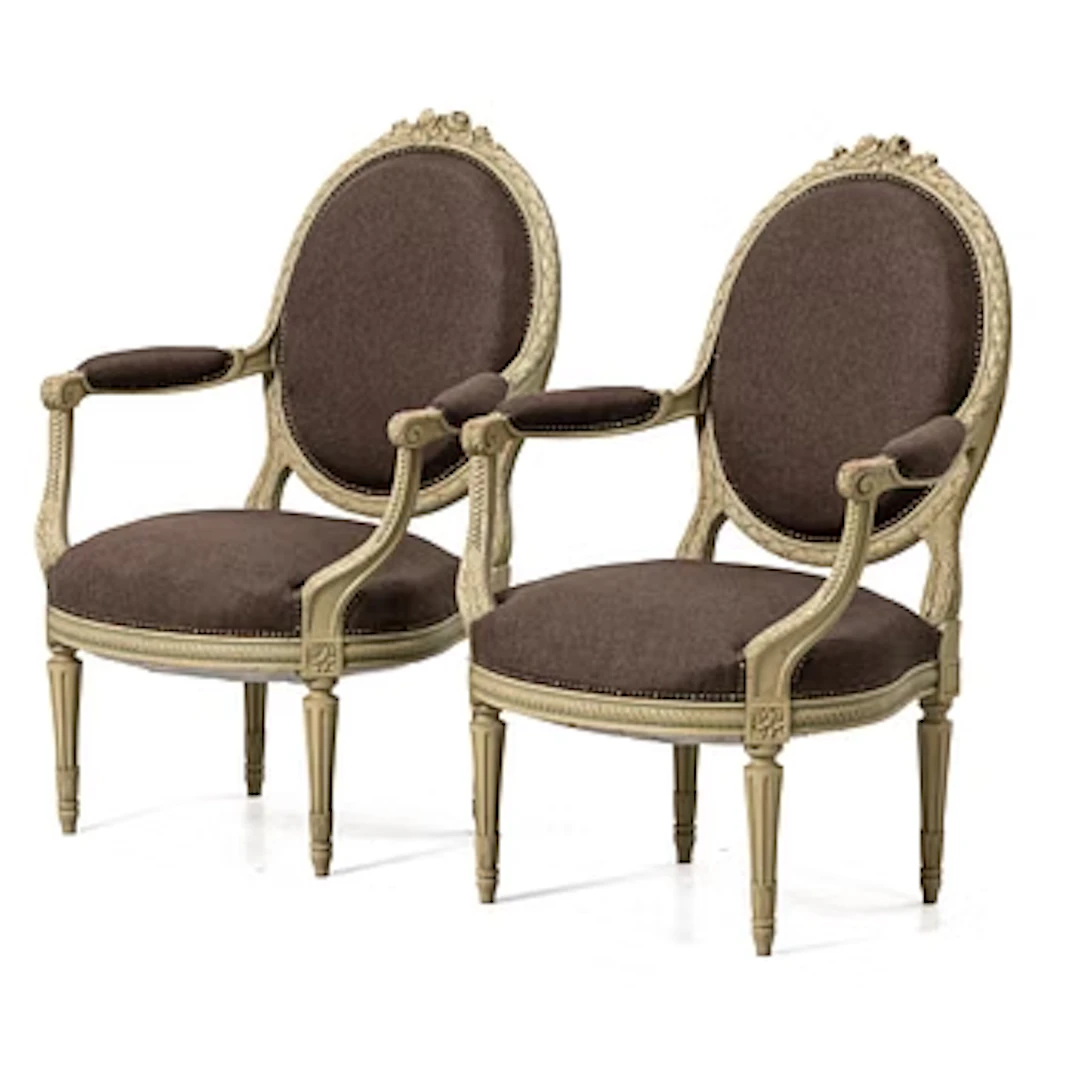 Armchairs, a pair, Louis XVI style, early 20th century.