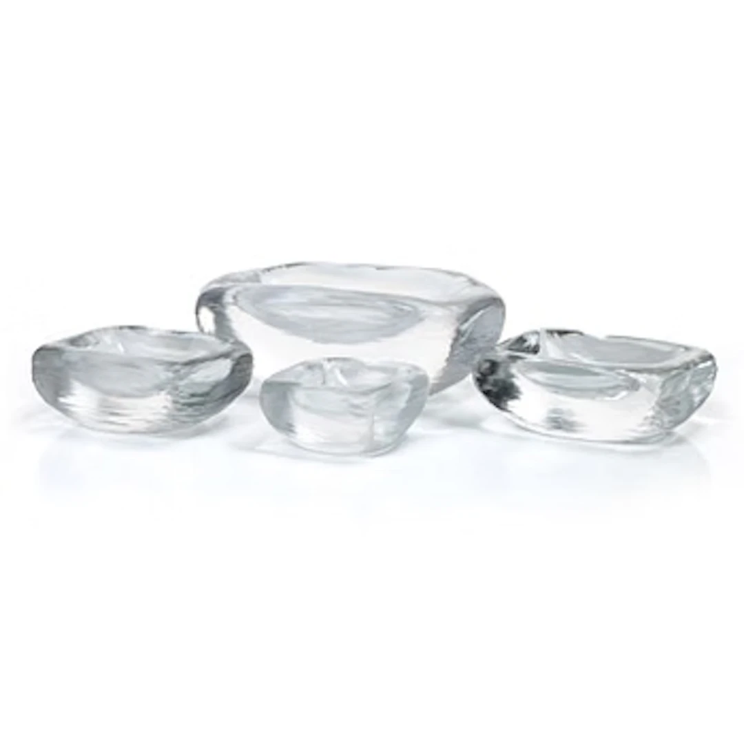 Vicke Lindstrand, Bowls, 4 pcs, glass, “Platina”, Orrefors.